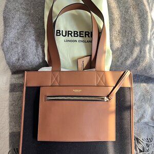Burberry Black Canvas and Brown Leather Tote Bag